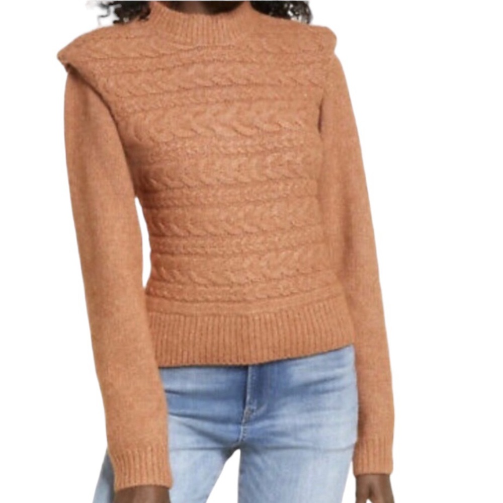 BLANKNYC Cry Me A River Cable Knit Crewneck Sweater XS Rust Orange Shoulder Pads